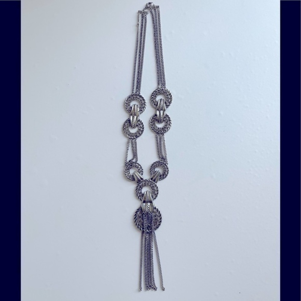 Silver look necklace with tassel